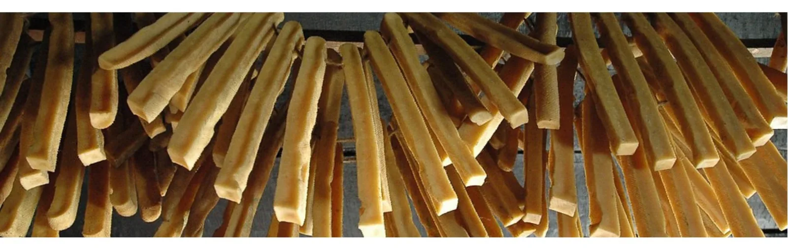 Yak cheese sticks hanging to dry